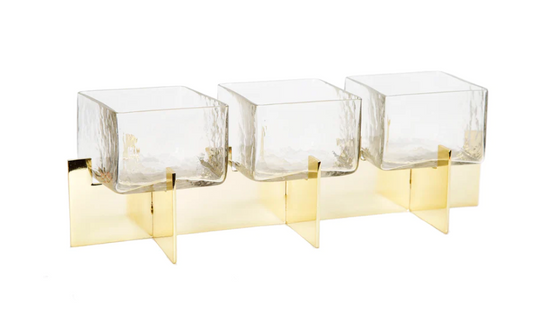 3 Sectional Dish on Gold Block Base