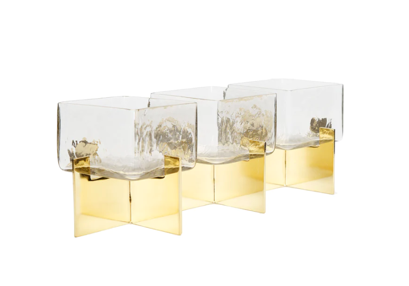 3 Sectional Dish on Gold Block Base