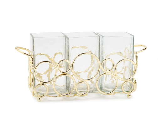 Gold & Glass Utensil Holder with Gold Circular Details