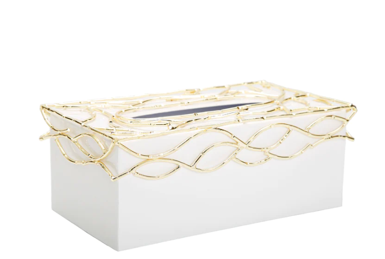 White and Gold Mesh Details Tissue Box