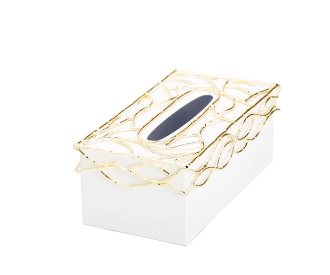 White and Gold Mesh Details Tissue Box