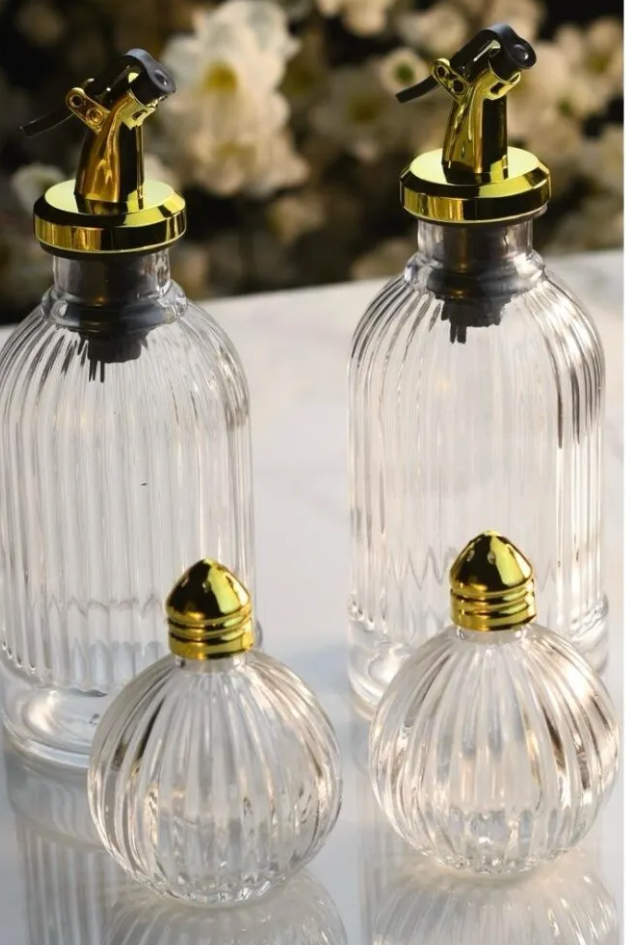 Gold 4-Piece Glass Salt Shaker with Oil Dispenser Bottle Set