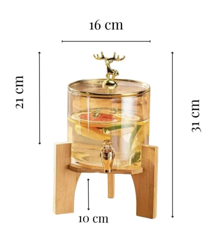 Beverage Dispenser with Wooden Stand and Deer Detailed Lid