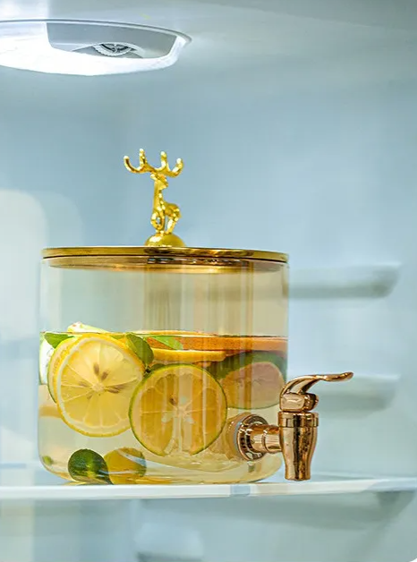 Beverage Dispenser with Wooden Stand and Deer Detailed Lid