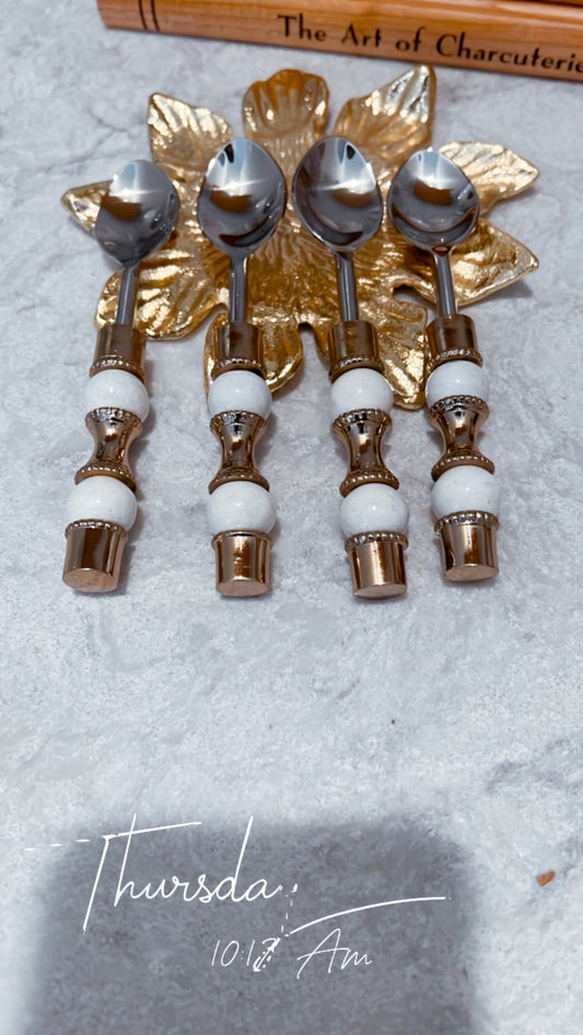 Set of 4 Gold Detailed Tea Spoons (2 Colors)
