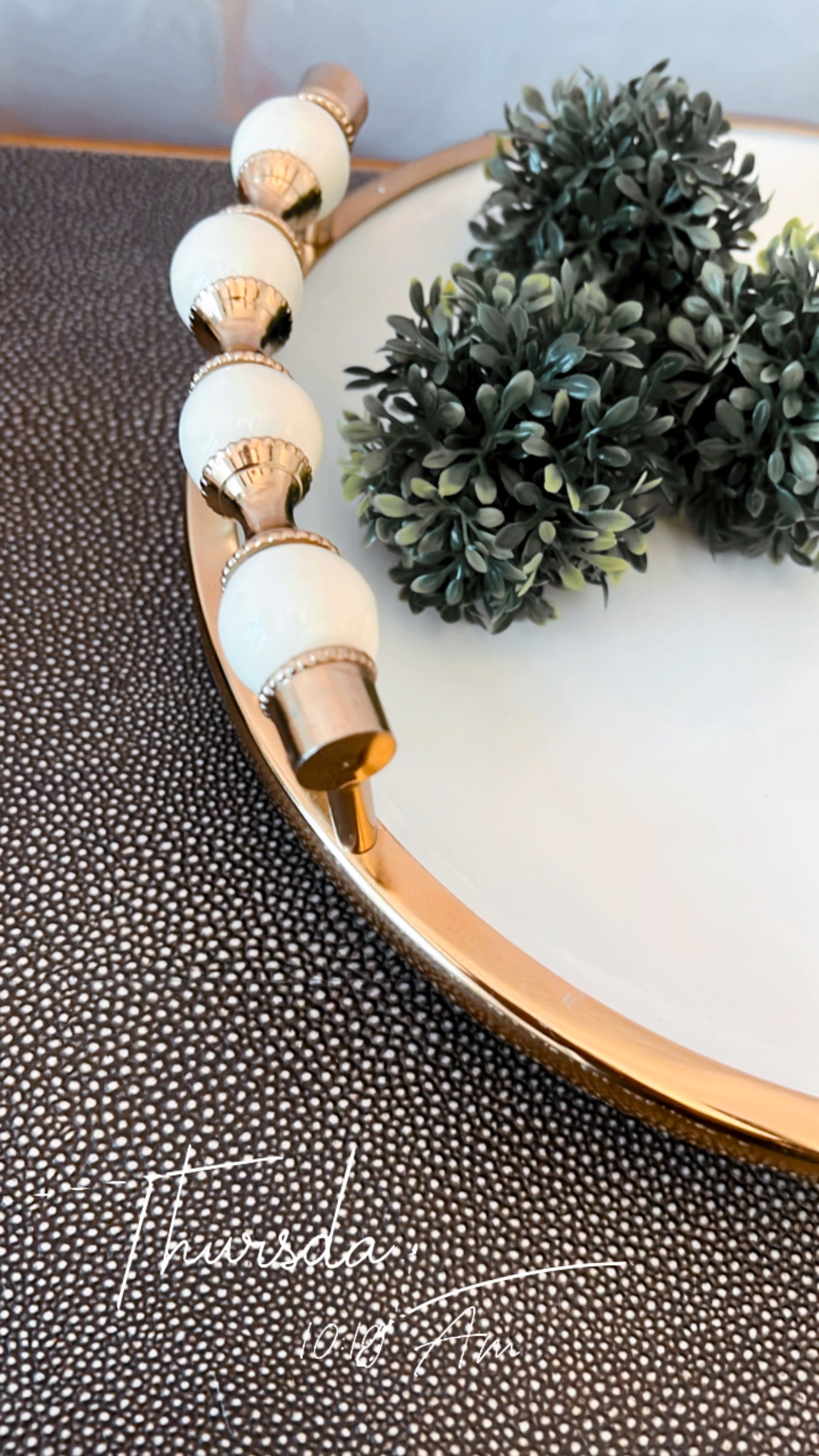 Gold and White Round Bowl with Beaded Handles