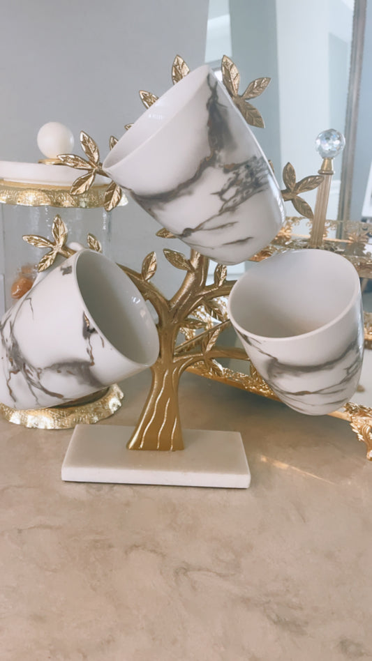 Gold METAL MUG/JEWELRY TREE w/ Marble Base