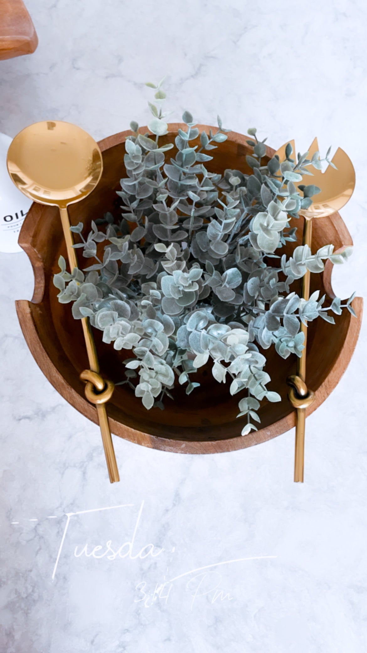 Gold and Wood Serving Bowl Set with Serving Spoons