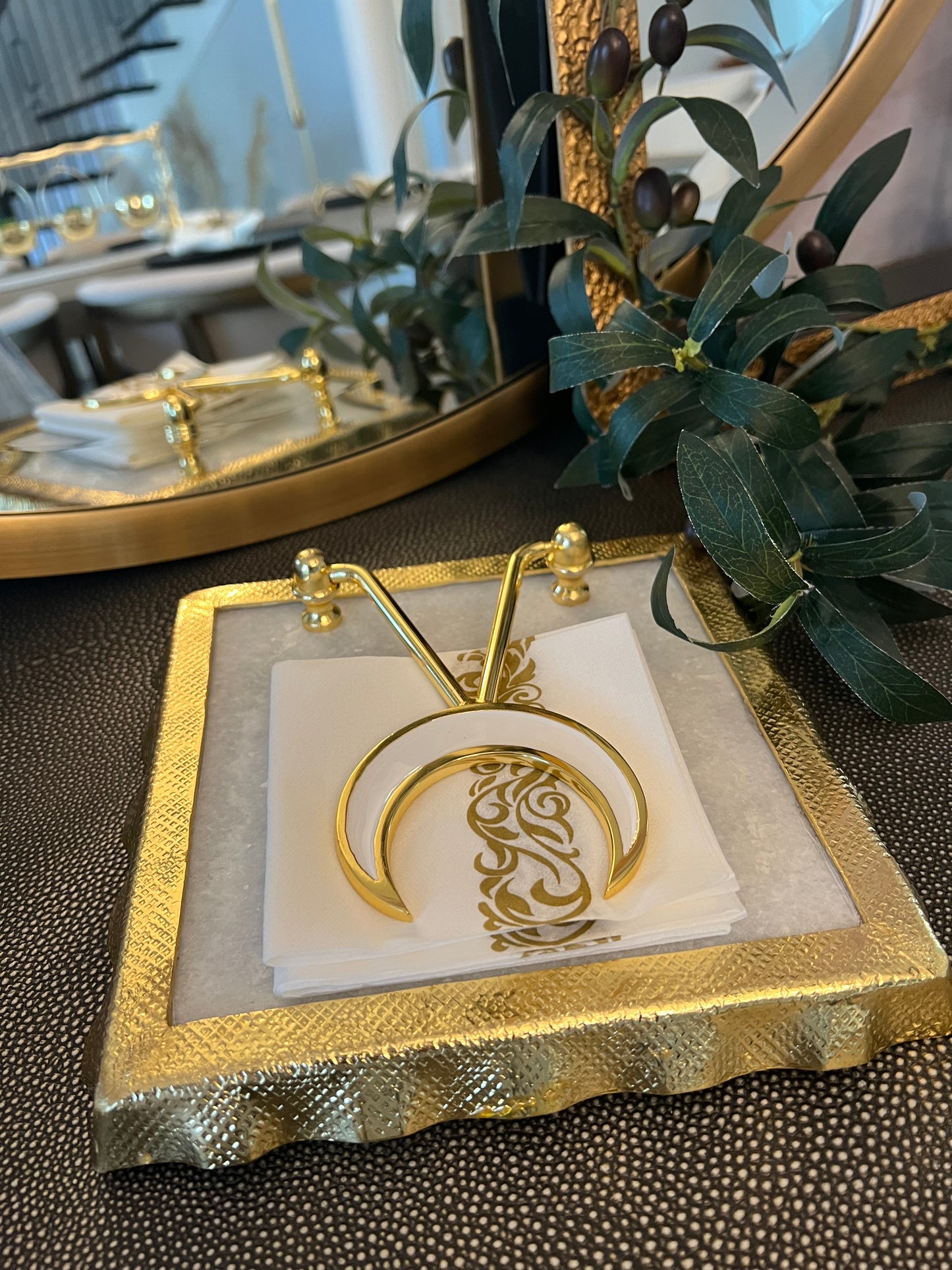 Gold Ripple and Marble Napkin Holder Moon Details (Ramadan/Eid)