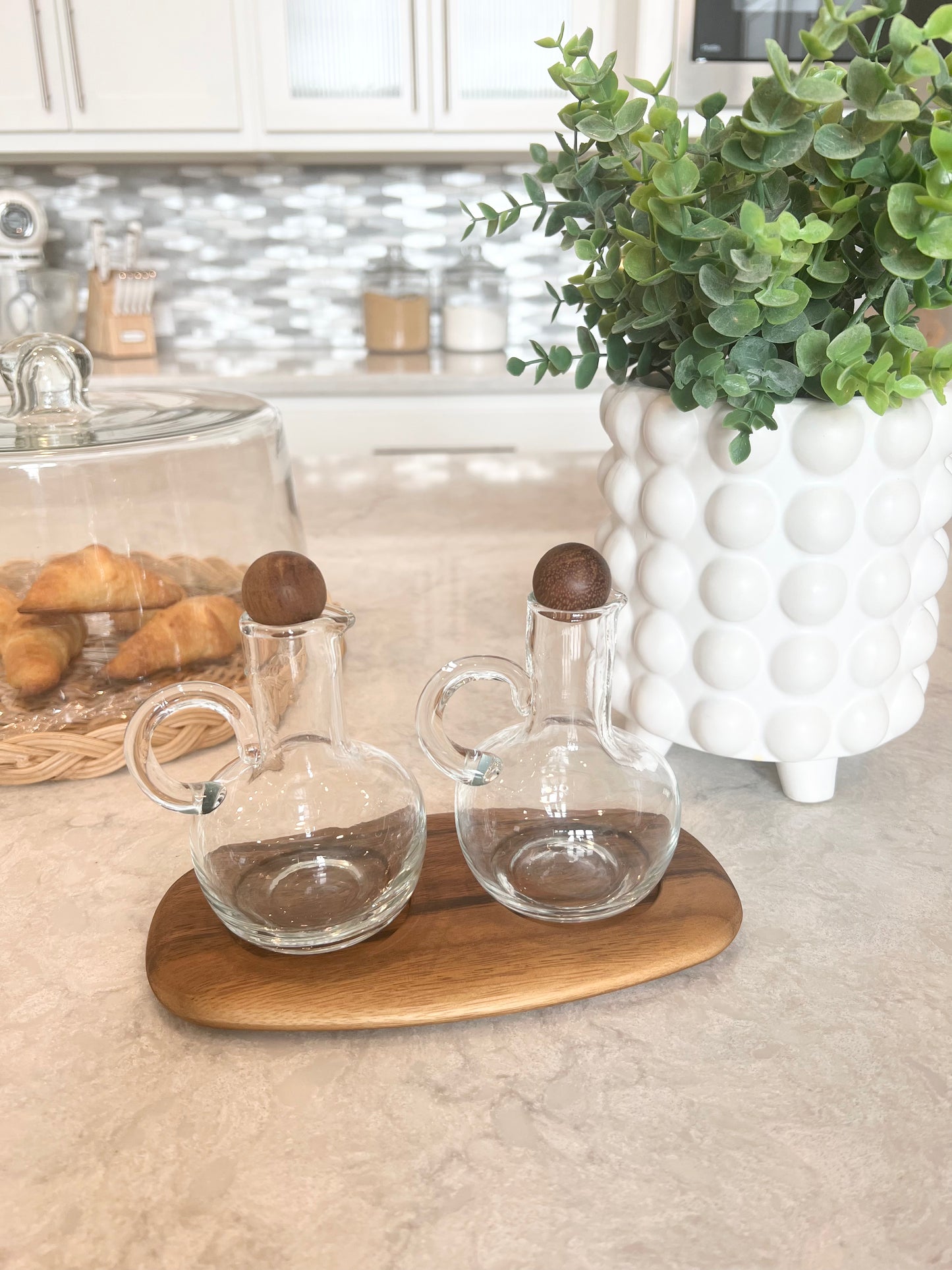 Oil & Vinegar Cruet Set w/ Acacia Tray