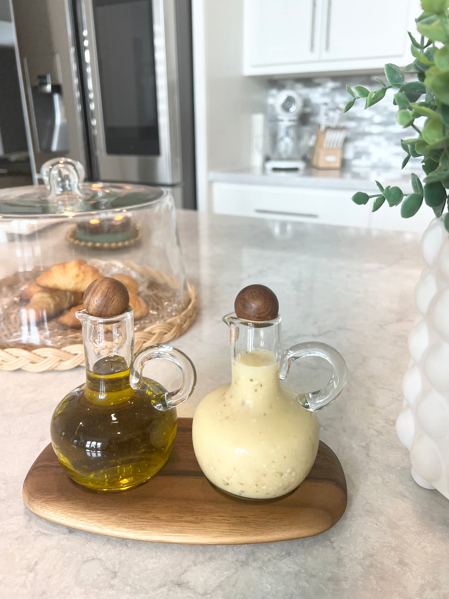 Oil & Vinegar Cruet Set w/ Acacia Tray