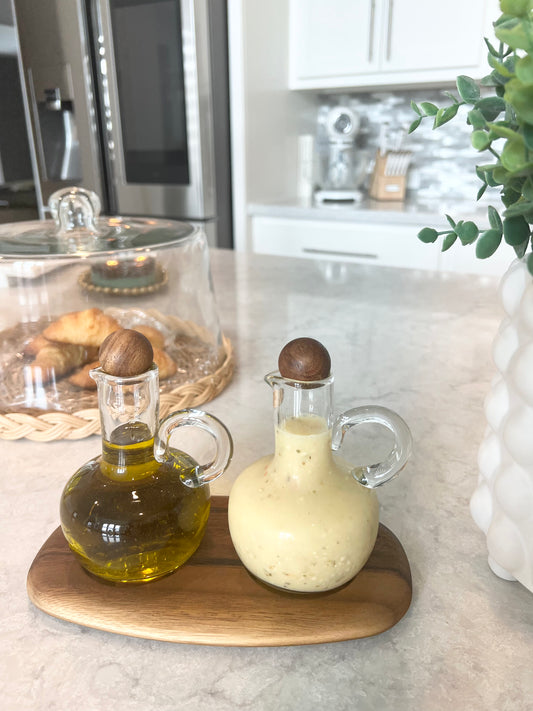 Oil & Vinegar Cruet Set w/ Acacia Tray