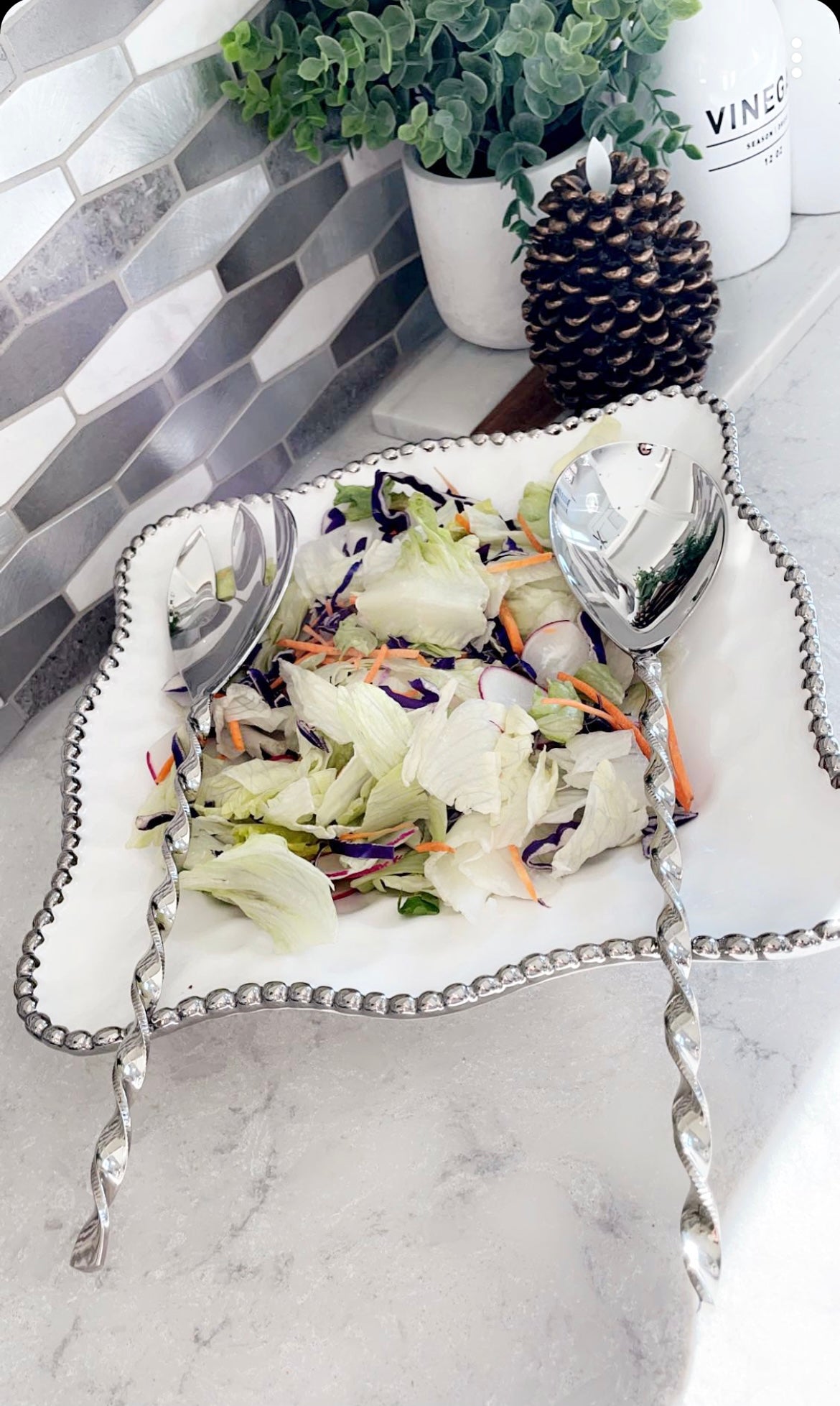 Silver Salad Servers with Twisted Handles
