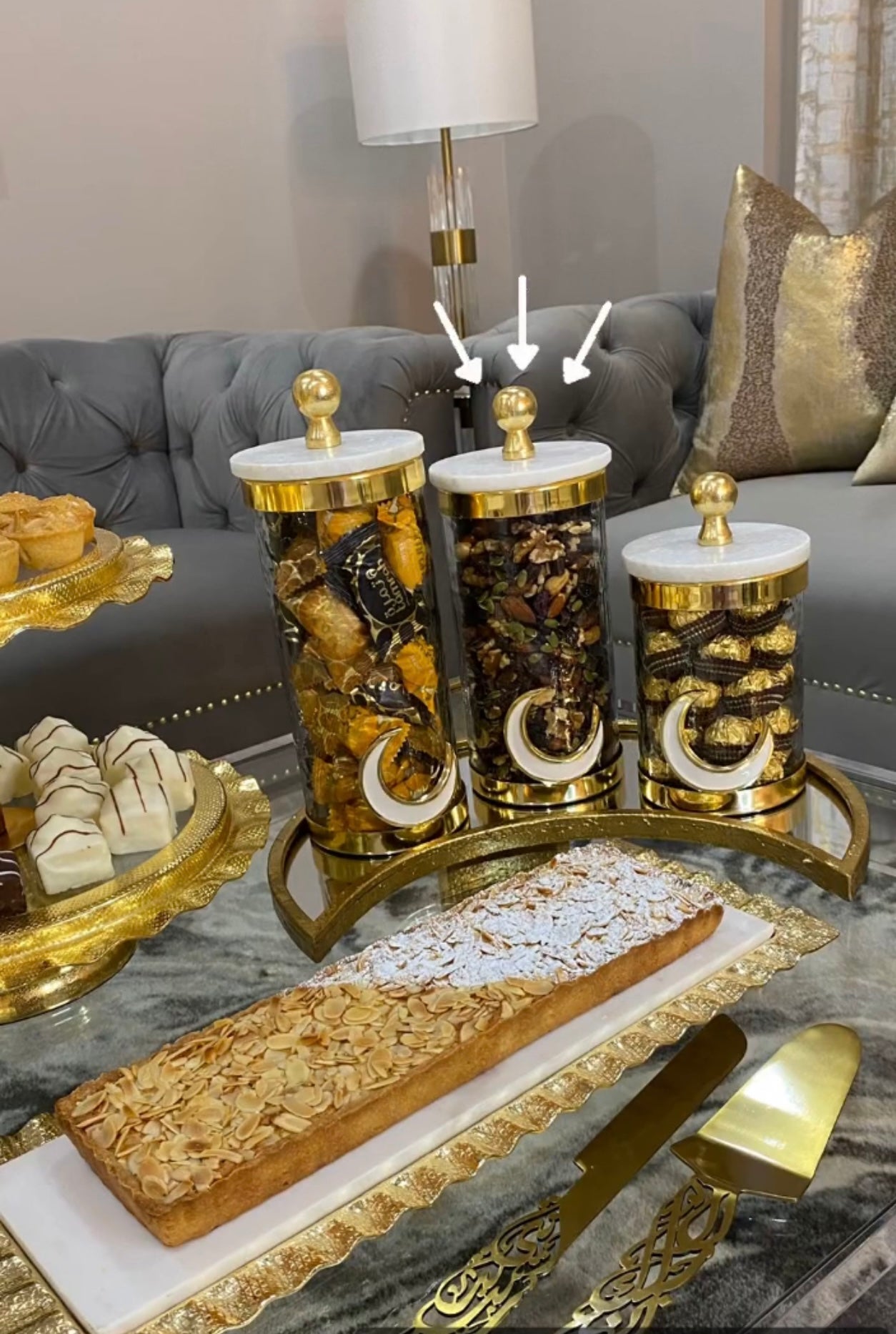 Ramadan/Eid Moon Marble and Gold Canisters (Set of 3)