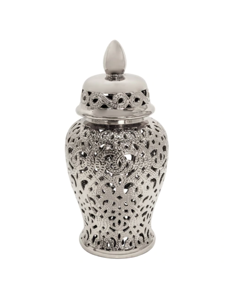 Large Silver Beaded Ginger Jar 18'