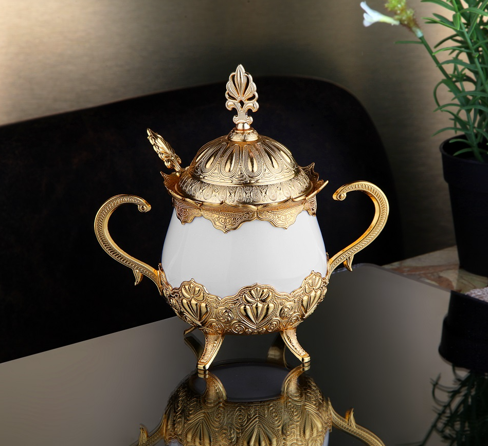 GOLD Sugar/Creamer Bowl with Spoon