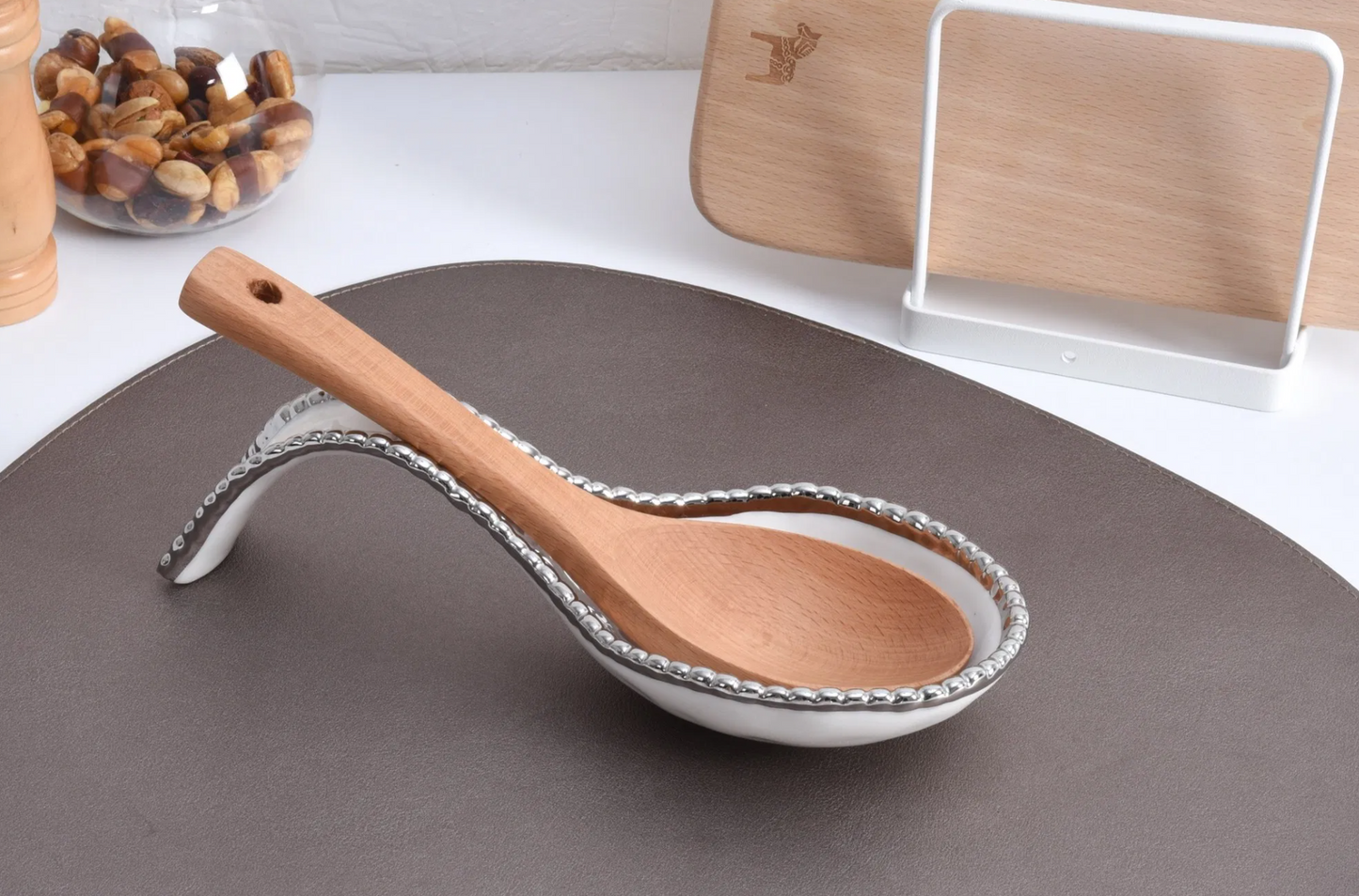 Silver and White Beaded Spoon Rest