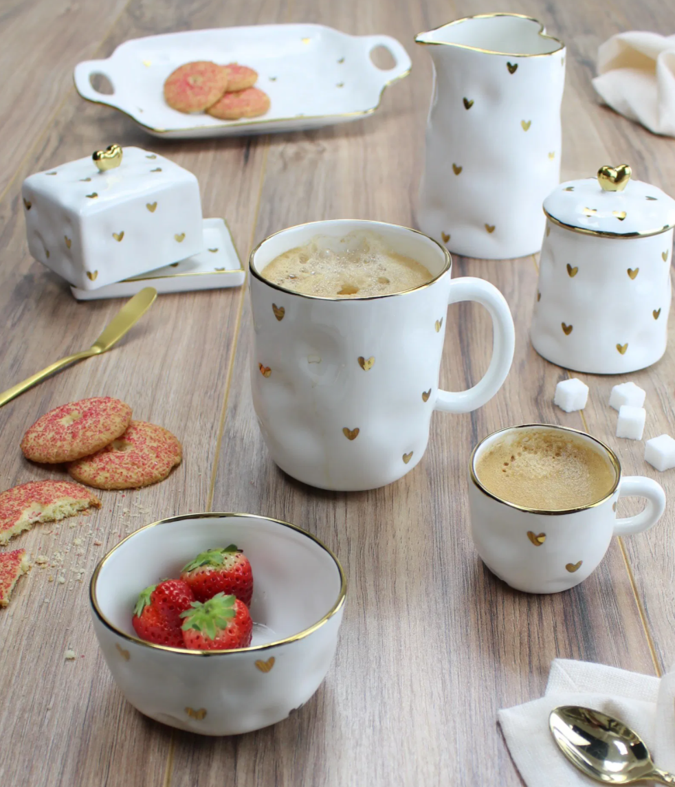 Gold Heart Detailed Cup and Saucer