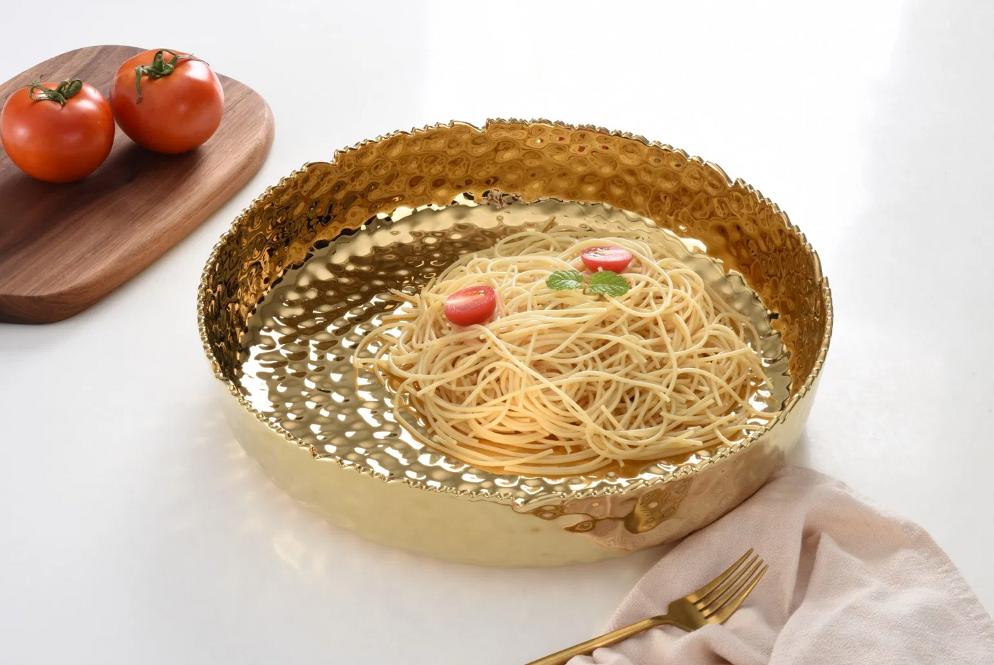 Hammered Extra Large Gold Shallow Bowl