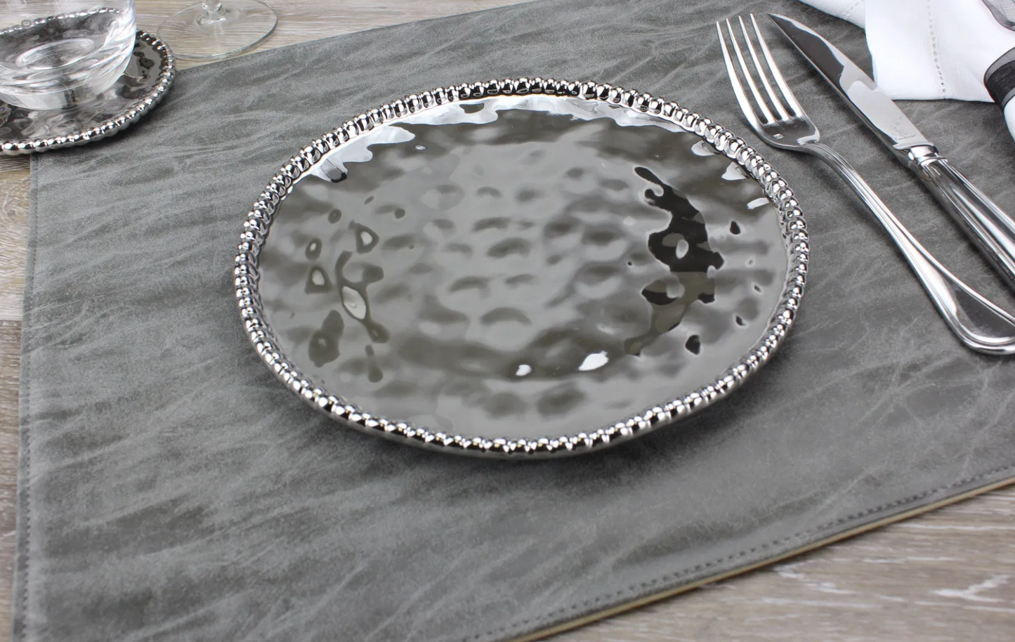 Silver Round Beaded Salad Plate