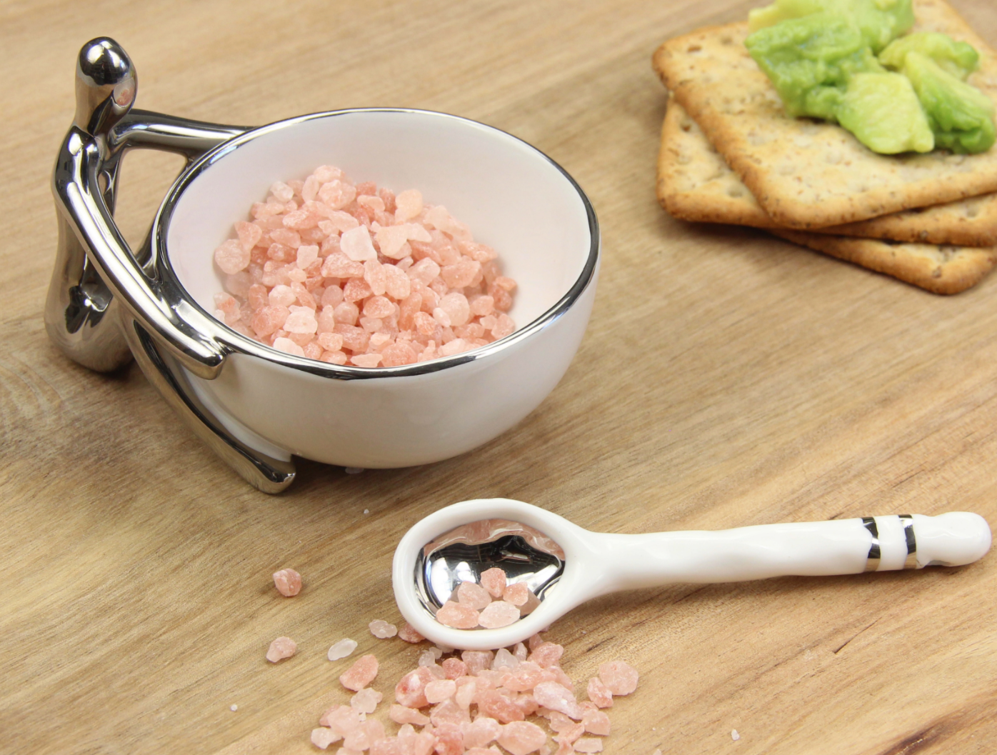 SILVER AND WHITE PORCELAIN SNACK AND SPICE SPOONS (SOLD AS SET OF 4)