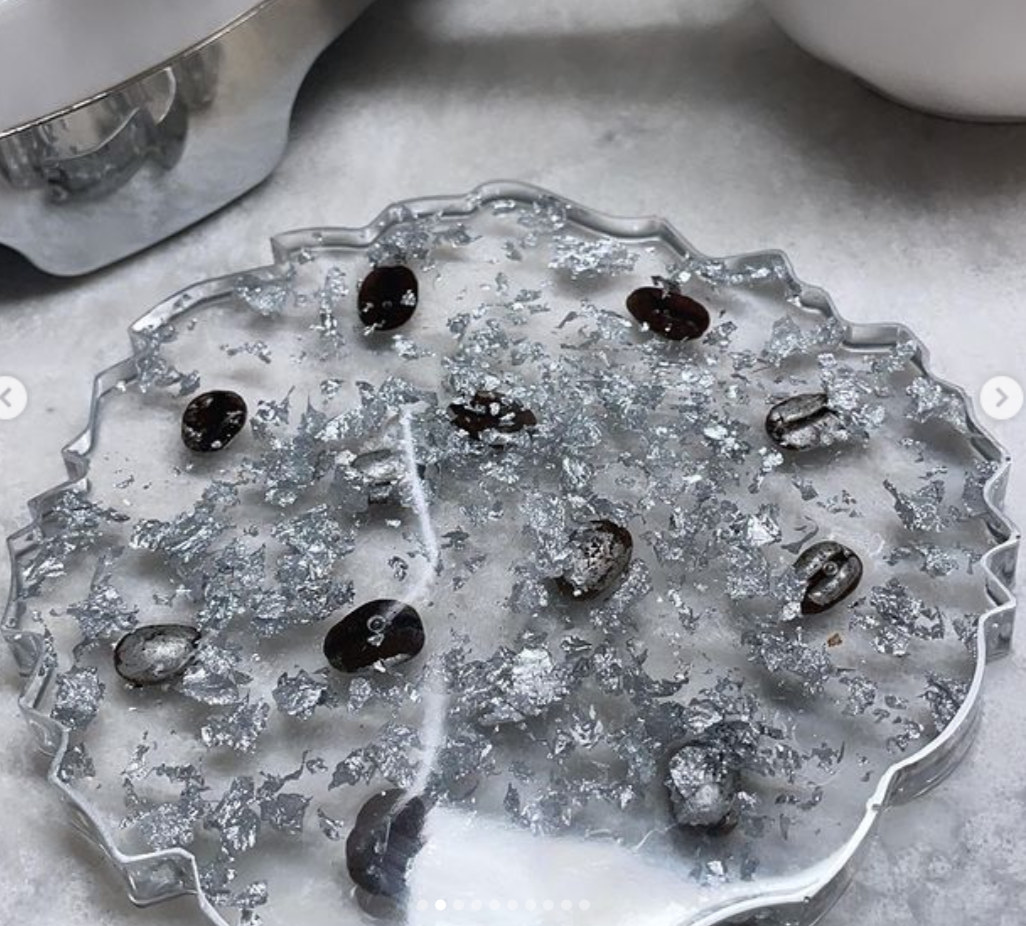Silver Metallic Coffee Bean Resin Coaster