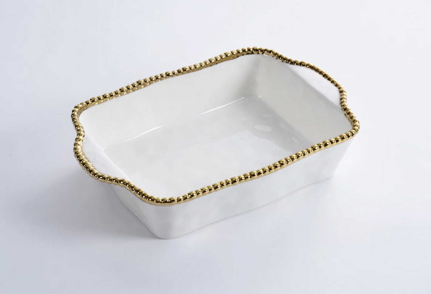 Gold and White Beaded Retangular Baking/Serving Dish