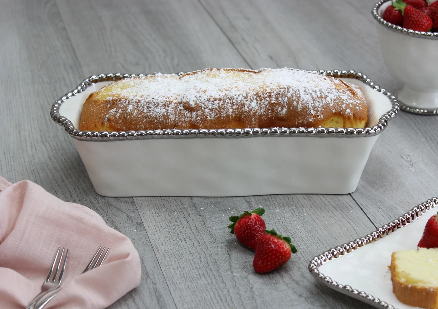 Silver and White Beaded Loaf Baking Dish