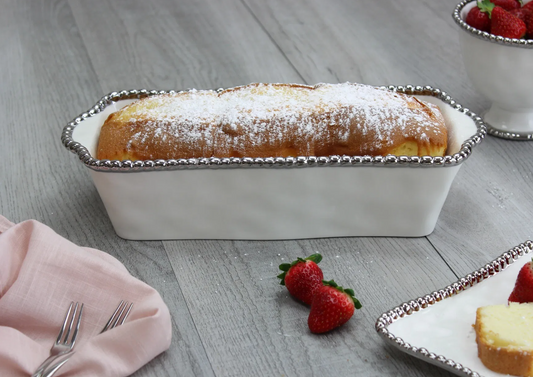 Silver  and White Beaded Loaf Baking Dish
