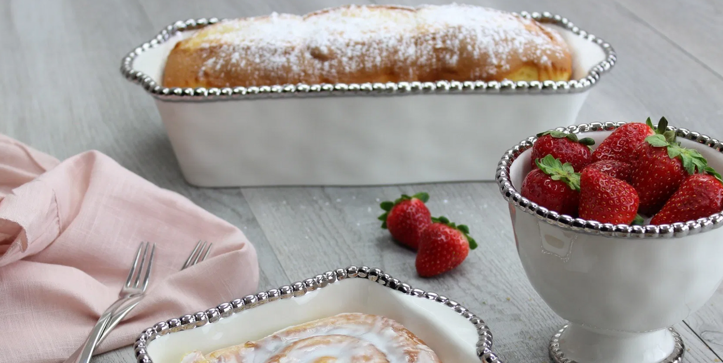 Silver and White Beaded Loaf Baking Dish