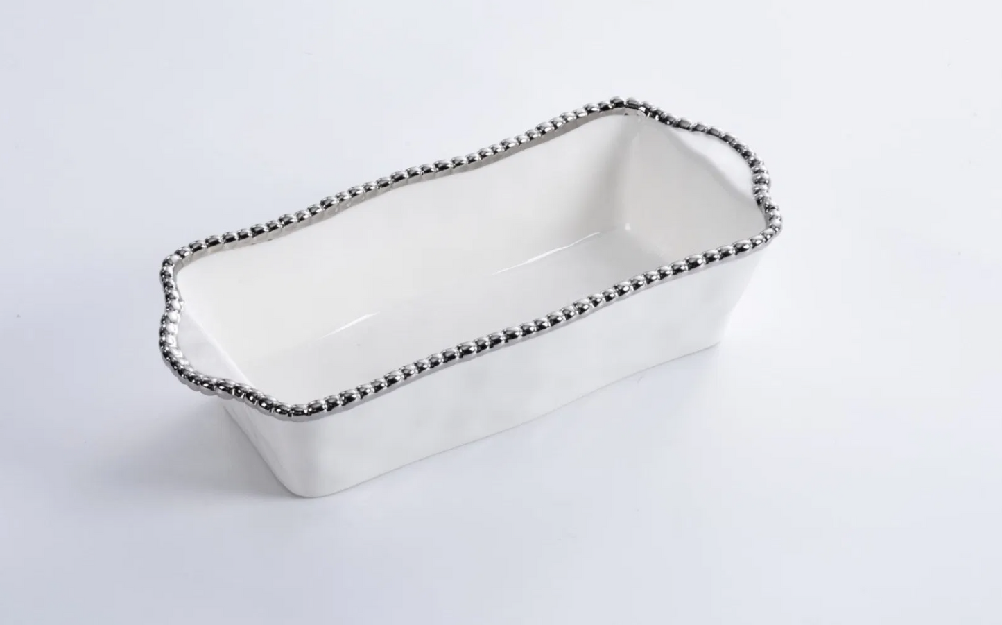Silver and White Beaded Loaf Baking Dish