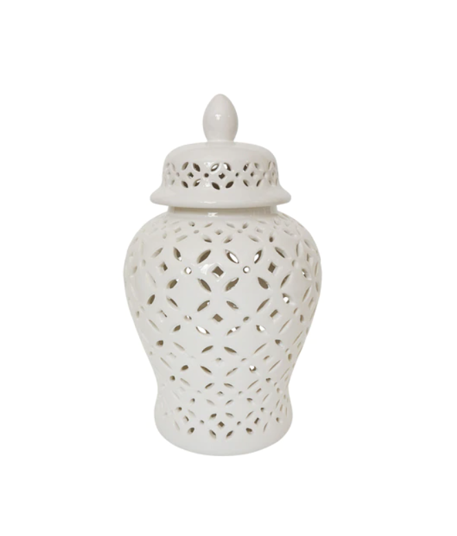 Large White Cut-out Daisies Ginger Jar 17'