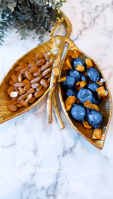 Gold Leaf Shaped Relish Double Dish with Birch
