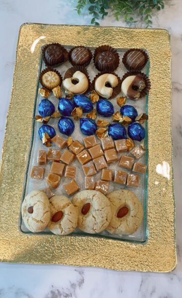 Large Glass Rectangle Tray with Gold Embossed Border