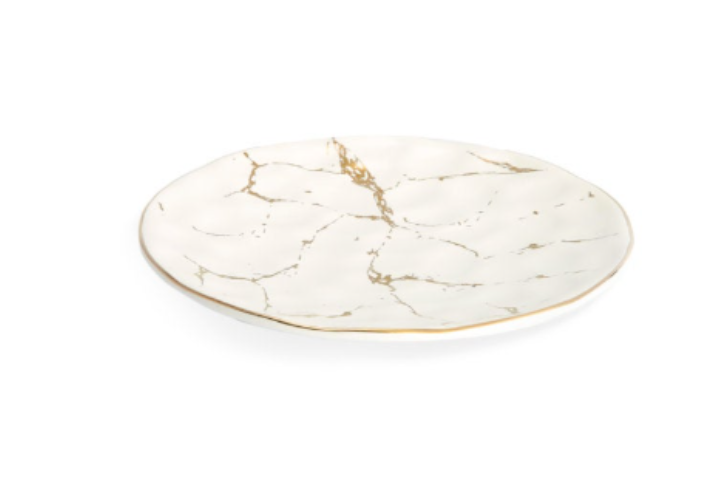 GOLD METALLIC MARBLED DINNER PLATE