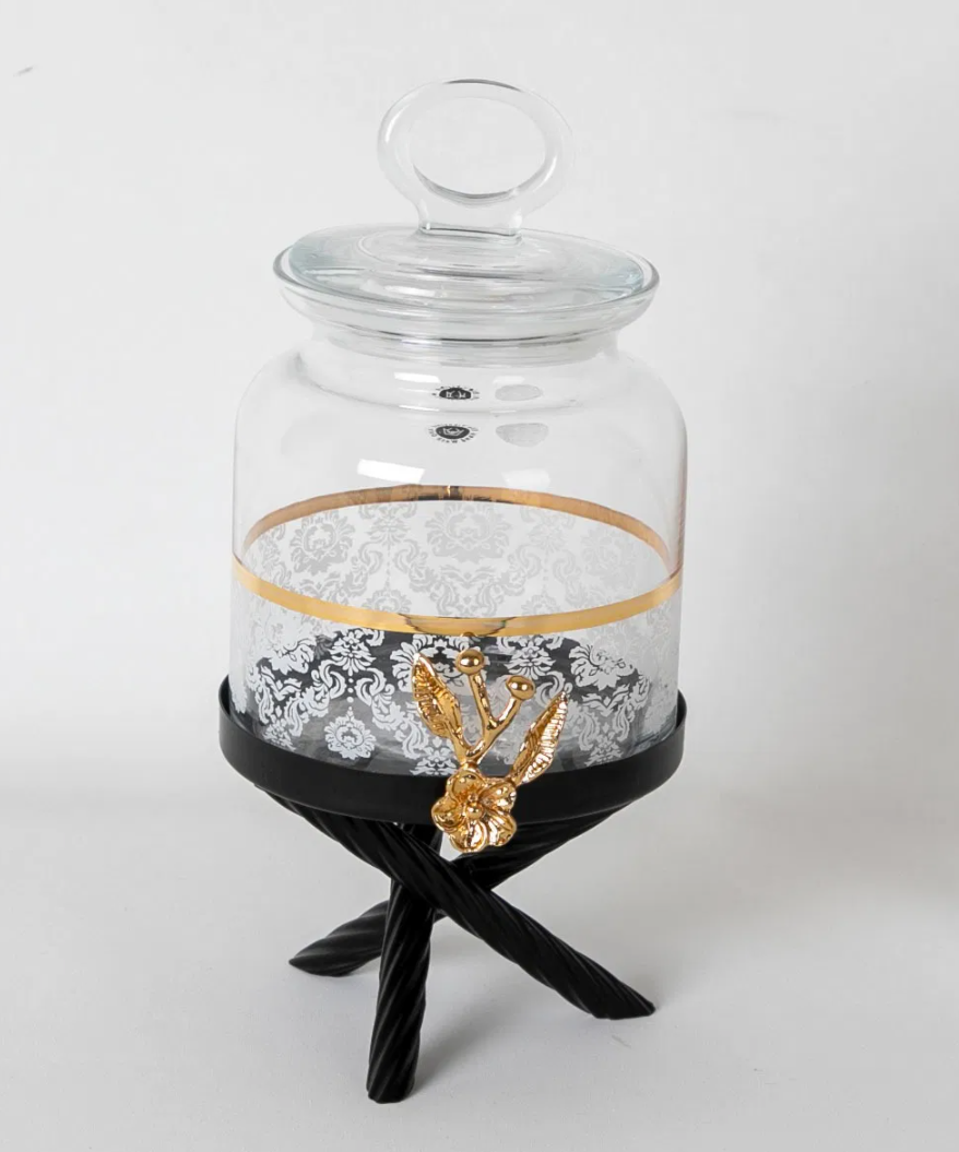 Gold and Black-Lace Color Jar Set With Metal Stand (3 PIECES)