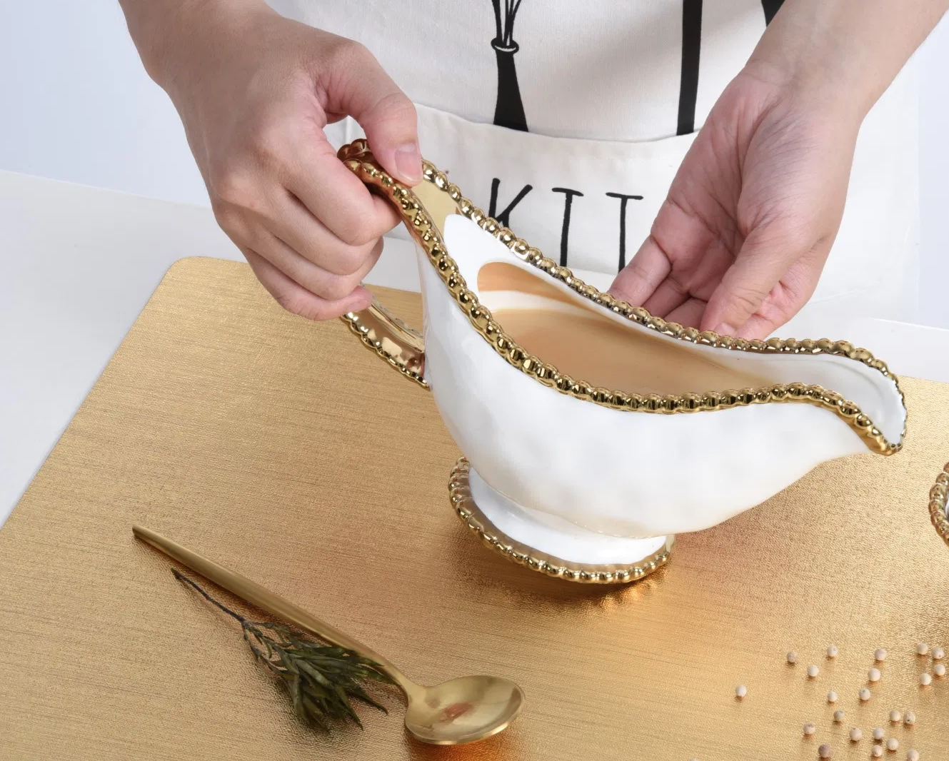Gold Beaded Gravy Boat