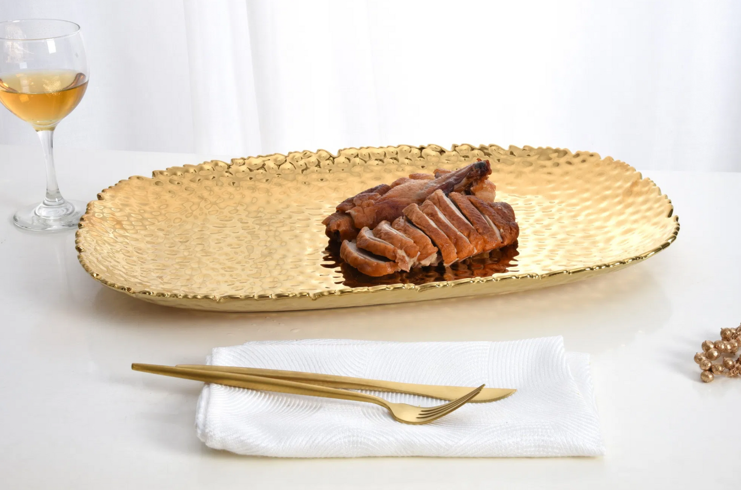 Extra-Large Gold Hammered Serving Platter