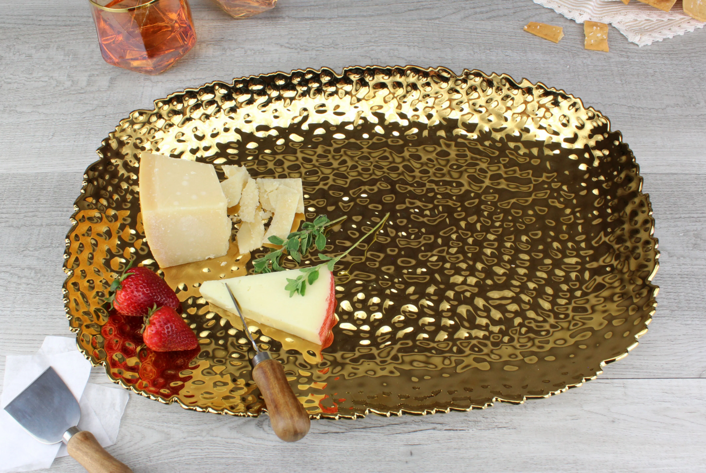 Extra-Large Gold Hammered Serving Platter