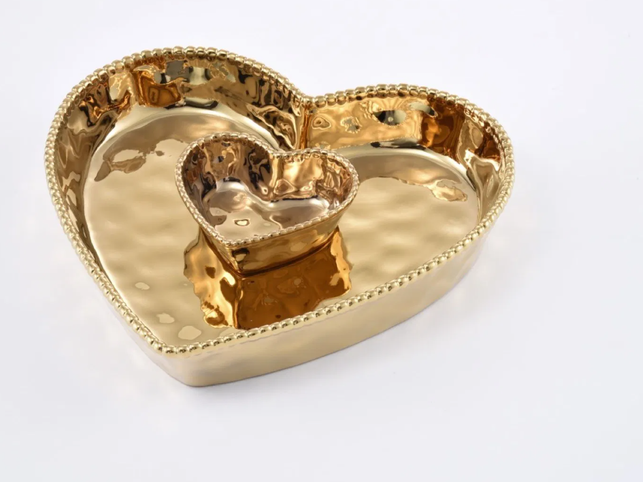 Gold Beaded Heart Chip & Dip