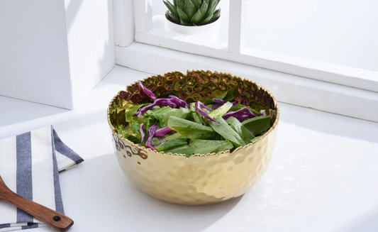 Large Gold Hammered Round Bowl