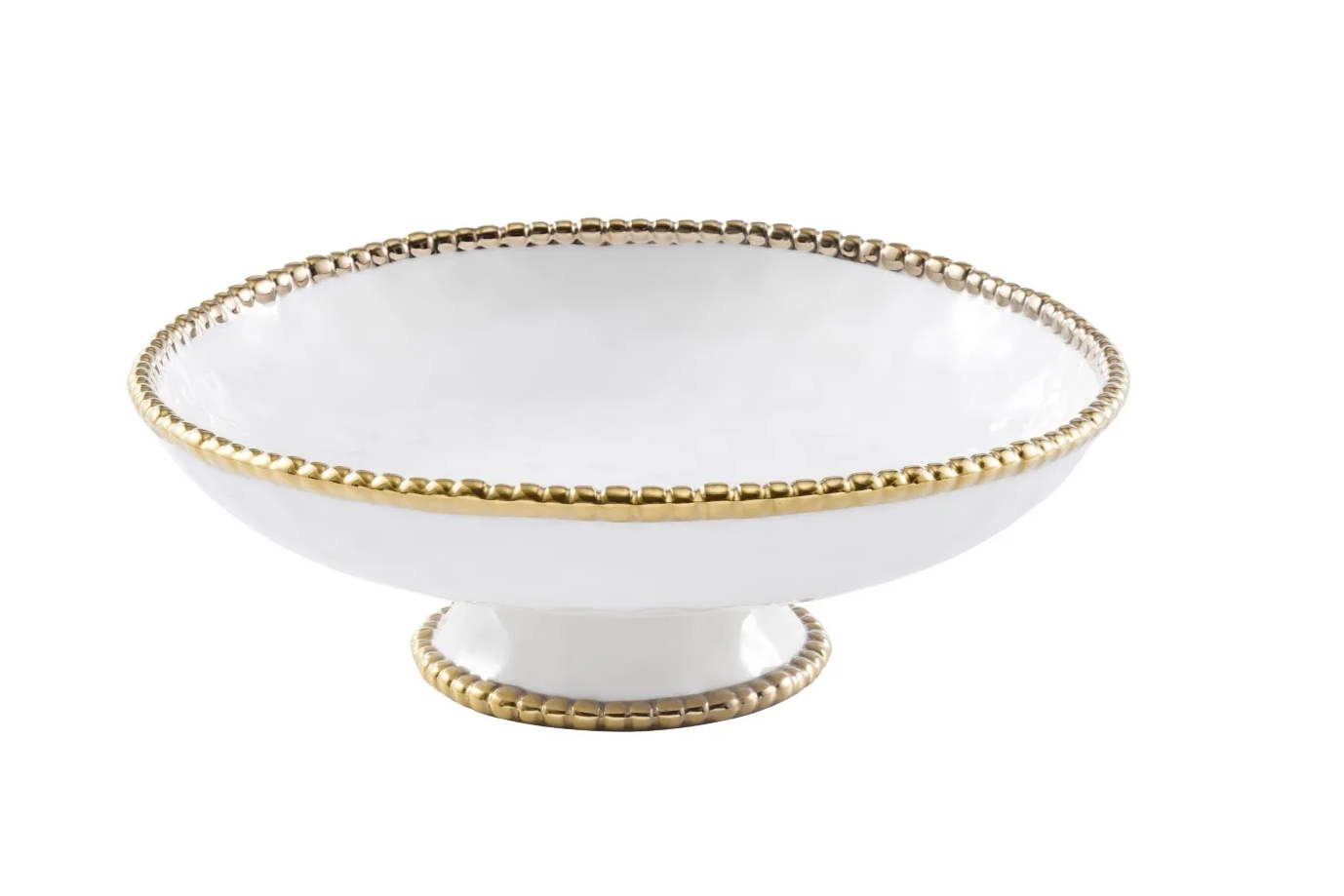 Gold and White Beaded Footed Serving Bowl