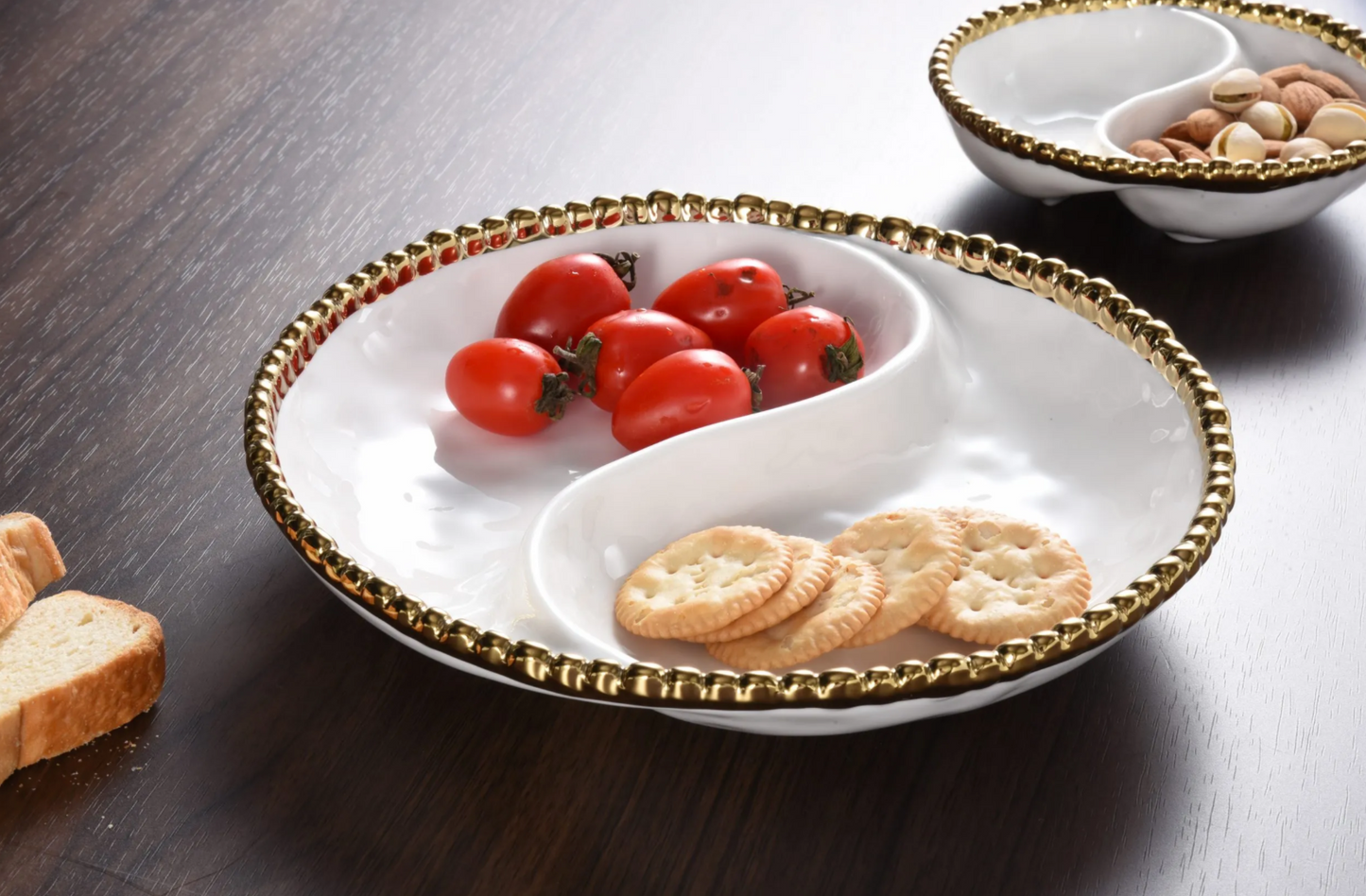 Gold and White Beaded Sectioned Serving Platter