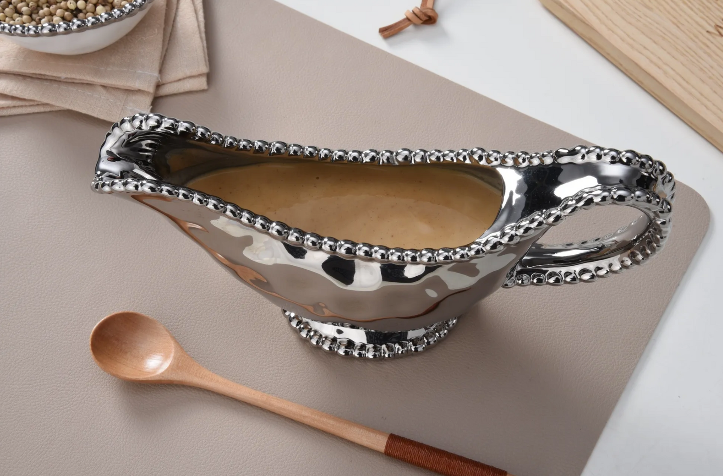 Silver Beaded Gravy Boat