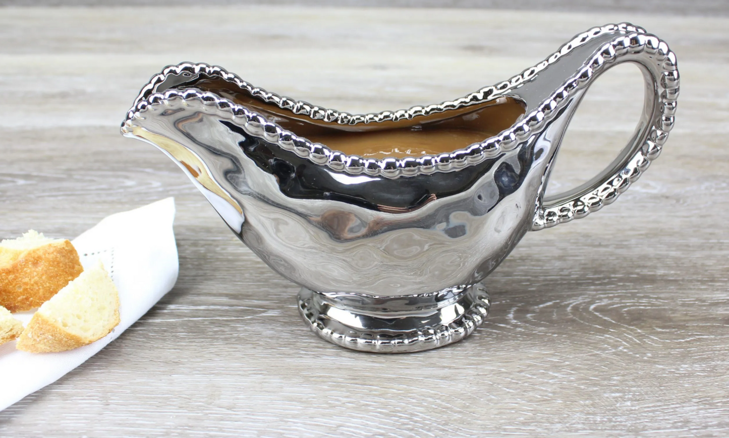 Silver Beaded Gravy Boat