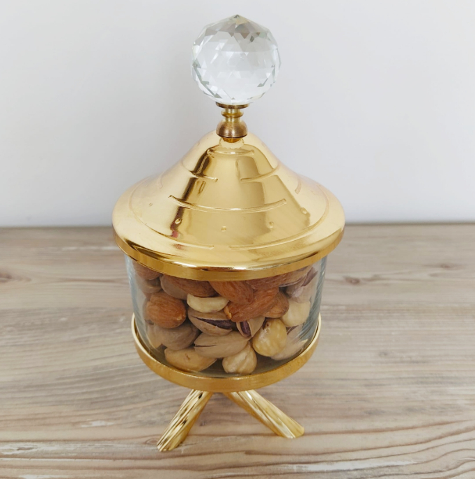 Gold Canister with Acrylic Ball Lid and Stand ( 2 Sizes)