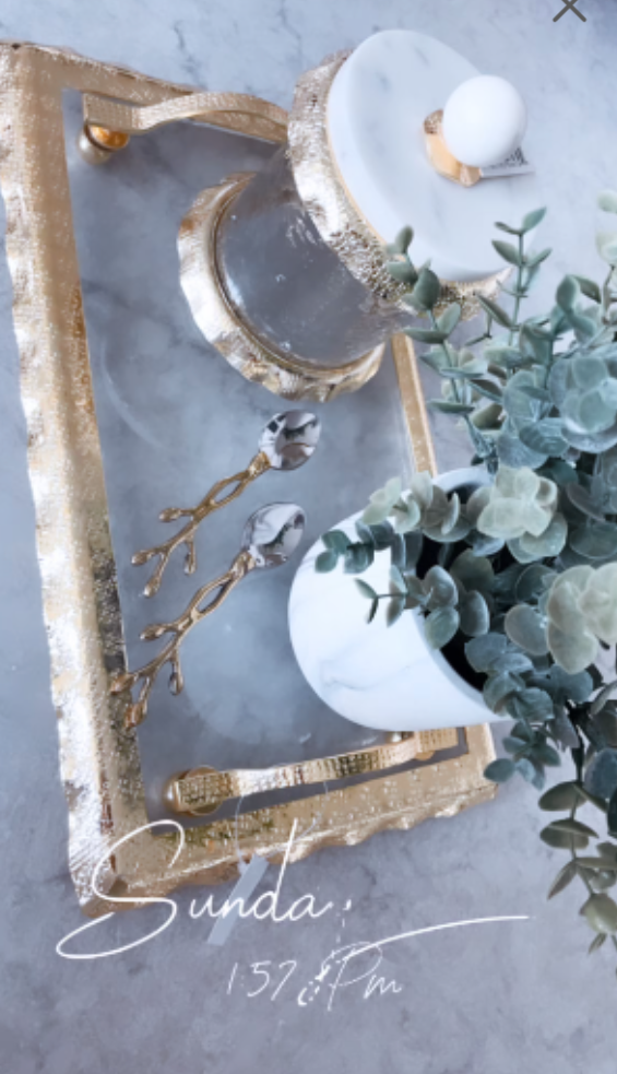 Glass Rectangle Tray with Gold Handles and Ruffled Edge