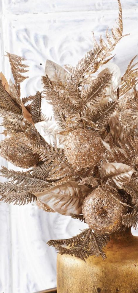 Champagne Glittered Cedar Pine w/Pinecone Spray