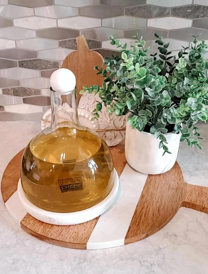 Glass Decanter with Round Marble Topper and Base