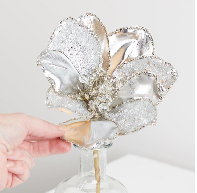 Large Silver Beaded Magnolia Stem